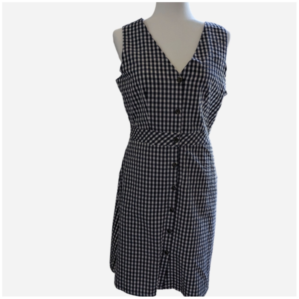 J. Crew Navy and White Gingham Midi Dress - Picture 3 of 14